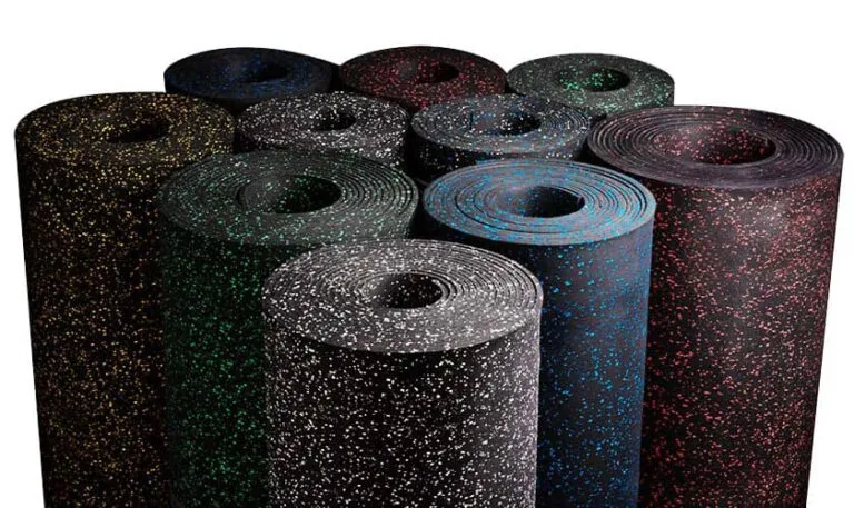 Rolls of rubber gym flooring with colored flecks