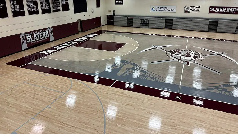 Bangor Area School District gym floor by J and J Gym Floors