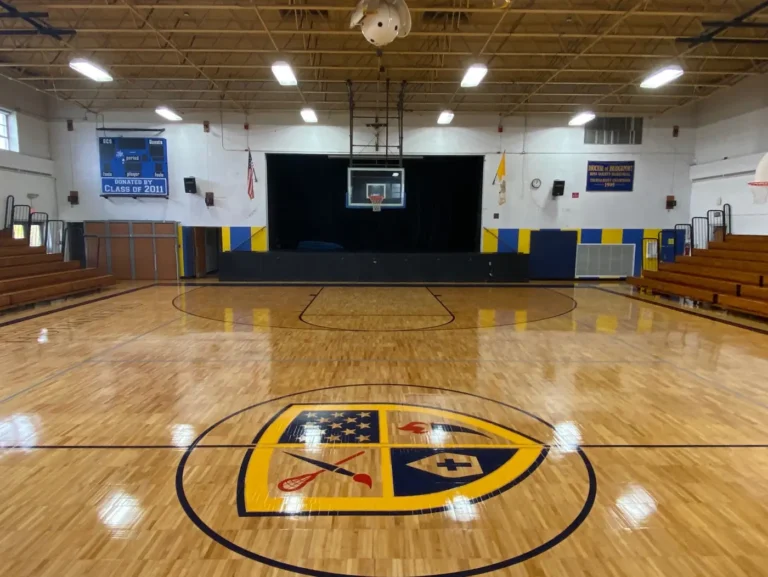 Greenwich Catholic School gym floor by J and J Gym Floors
