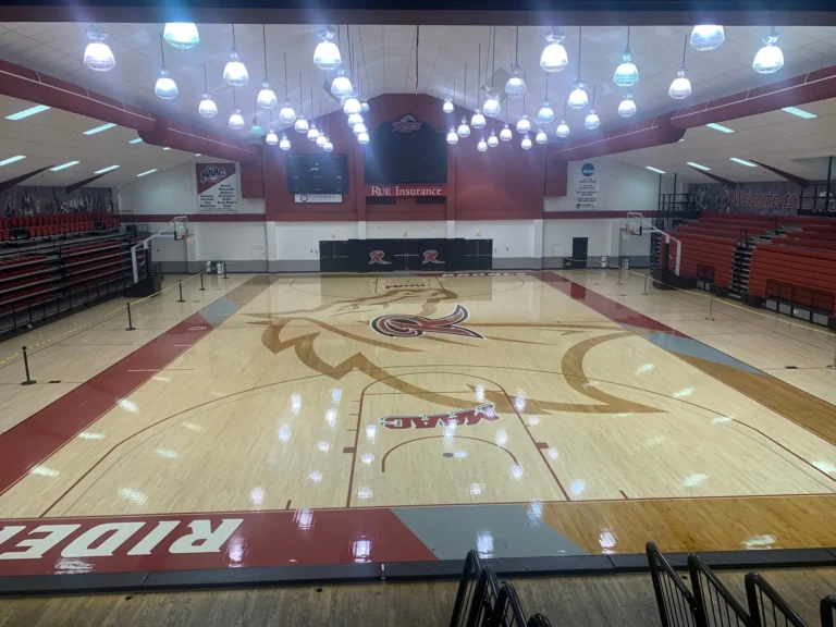 Rider University arena maple gym floor maintained by J and J Gym Floors